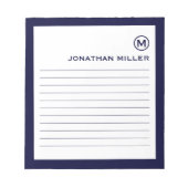 Berufliche Navy White Monogram Notizblock (Vorderseite)