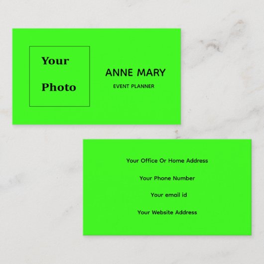 Berufliche Neon-grüne Fotoplatte Visitenkarte (Vorne/Hinten)