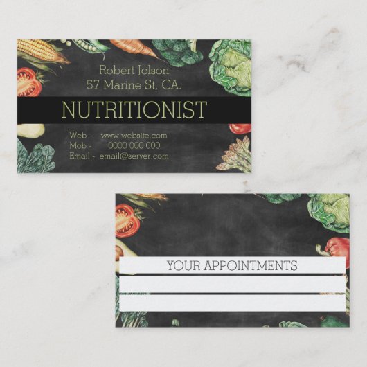 Berufliche Nutritionist Blackboard & Gemüse Terminkarte (Vorne/Hinten)
