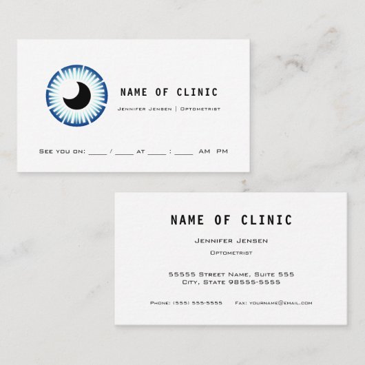 Berufliche Optometrie Blue Iris Ernennung Terminkarte (Vorne/Hinten)