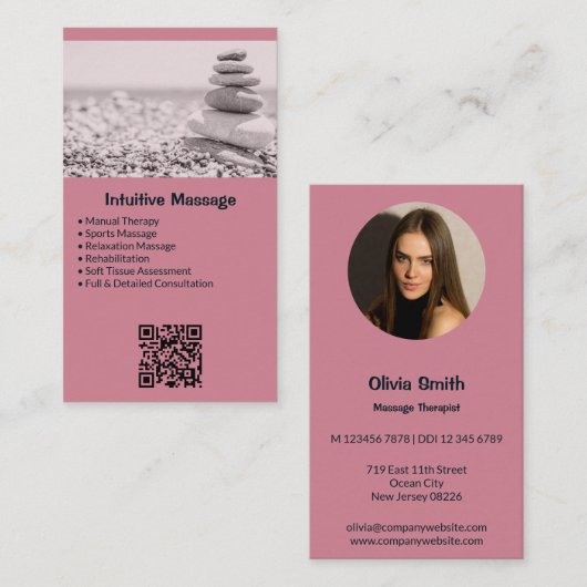 Berufliche Pink Massage Business Card & Foto Treuekarte (Vorne/Hinten)