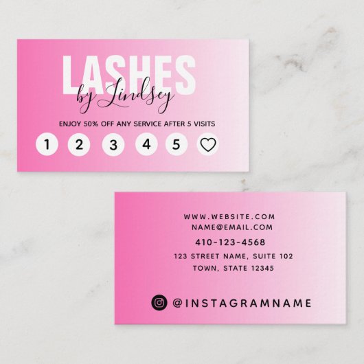 Berufliche Pink Script Loyalty Cards Visitenkarte (Vorne/Hinten)