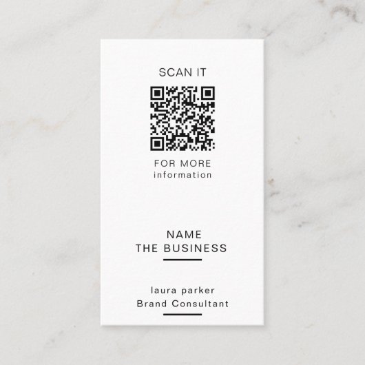 Berufliche QR-Code-Minimale Scannable-Werbeaktion Visitenkarte (Vorderseite)