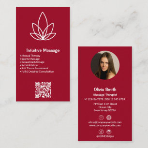 Berufliche Red Massage Business Card Logo und Foto Treuekarte
