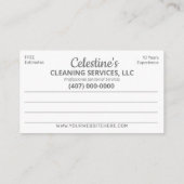 Berufliche Reinigung/Janitorial Housekeeping Serv Visitenkarte (Rückseite)