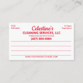 Berufliche Reinigung/Janitorial Housekeeping Serv Visitenkarte (Rückseite)
