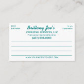 Berufliche Reinigung/Janitorial Housekeeping Serv Visitenkarte (Rückseite)