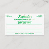 Berufliche Reinigung/Janitorial Housekeeping Serv Visitenkarte (Rückseite)