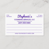 Berufliche Reinigung/Janitorial Housekeeping Serv Visitenkarte (Rückseite)