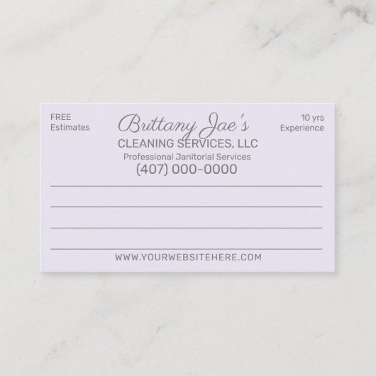Berufliche Reinigung/Janitorial Housekeeping Serv Visitenkarte (Rückseite)
