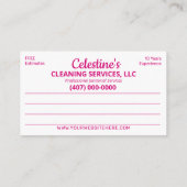 Berufliche Reinigung/Janitorial Housekeeping Serv Visitenkarte (Rückseite)