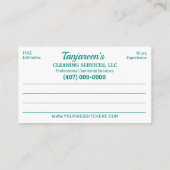 Berufliche Reinigung/Janitorial Housekeeping Serv Visitenkarte (Rückseite)