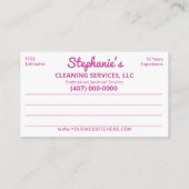 Berufliche Reinigung/Janitorial Housekeeping Serv Visitenkarte (Rückseite)