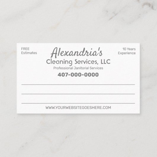 Berufliche Reinigung/Janitorial Housekeeping Visitenkarte (Rückseite)