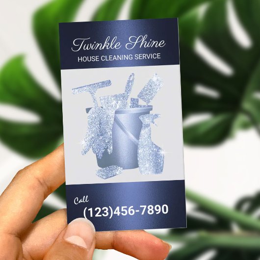 Berufliche Reinigung Navy Blue Metallic Visitenkarte