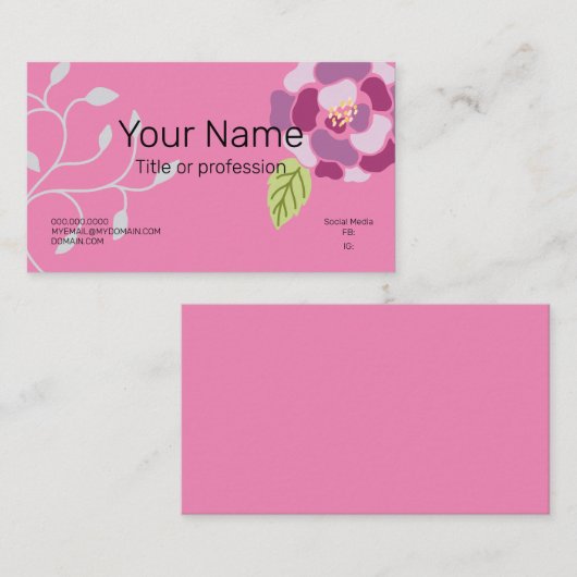 Berufliche Rosa Blume Mädchen Visitenkarte (Vorne/Hinten)