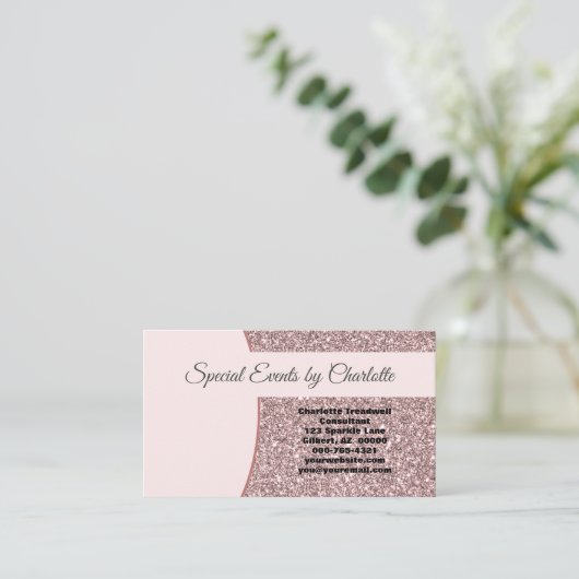 Berufliche rosa Imitate Glitzer FRONT schwarz Visitenkarte (Stehend Vorderseite)