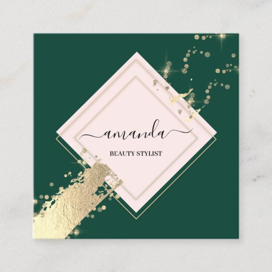 Berufliche Rose Frame Gold Green Confetti Quadratische Visitenkarte (Vorderseite)