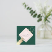 Berufliche Rose Frame Gold Green Confetti Quadratische Visitenkarte (Stehend Vorderseite)