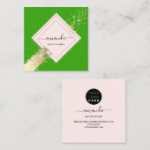 Berufliche Rose Frame Gold Green Makeup Logo Quadratische Visitenkarte (Vorne/Hinten)