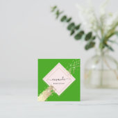 Berufliche Rose Frame Gold Green Makeup Logo Quadratische Visitenkarte (Stehend Vorderseite)