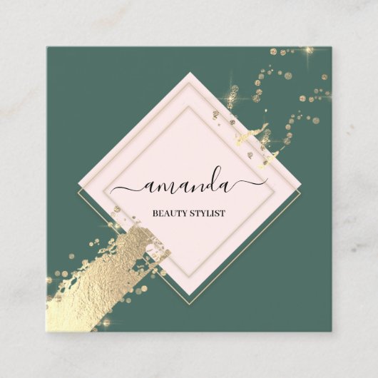 Berufliche Rose Frame Gold Green Stroke Logo Quadratische Visitenkarte (Vorderseite)