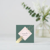 Berufliche Rose Frame Gold Green Stroke Logo Quadratische Visitenkarte (Stehend Vorderseite)