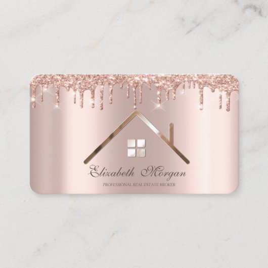 Berufliche Rose Gold Glitzer Tropfen Real Anwesen Visitenkarte (Vorderseite)