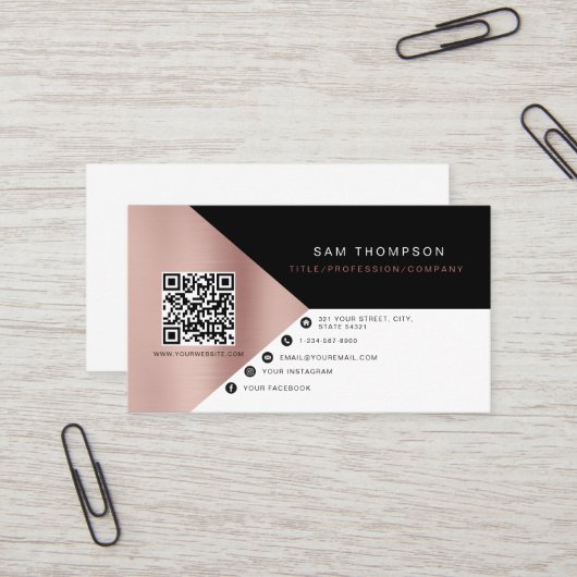 Berufliche Rose Gold Pink QR Code Modern Visitenkarte (Vorderseite/Rückseite Beispiel)