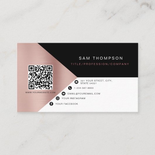 Berufliche Rose Gold Pink QR Code Modern Visitenkarte (Vorderseite)