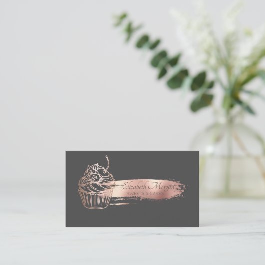 Berufliche Rose Goldrausch Stroke Cupcake Visitenkarte (Stehend Vorderseite)
