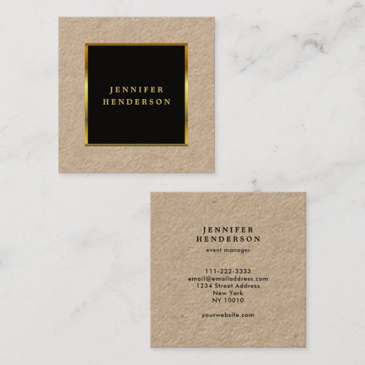 Berufliche rustikale Kraft aus schwarzem Gold Quadratische Visitenkarte (Vorne/Hinten)