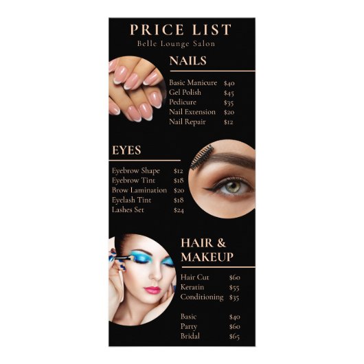 Berufliche Salonpreisliste und Öffnungszeiten Werbekarte (Vorne)