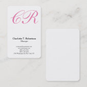 Berufliche schlicht-rosa-Script-Monogramm-Feminin Visitenkarte (Vorne/Hinten)