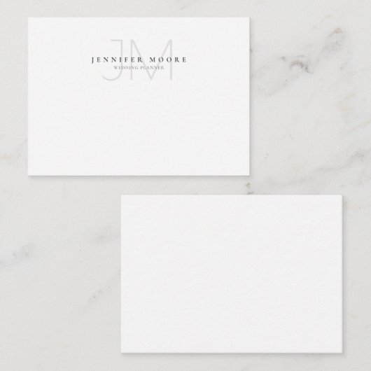 Berufliche Schlichte Schwarzweiß-Weiß-Monogramm Mitteilungskarte (Vorne/Hinten)