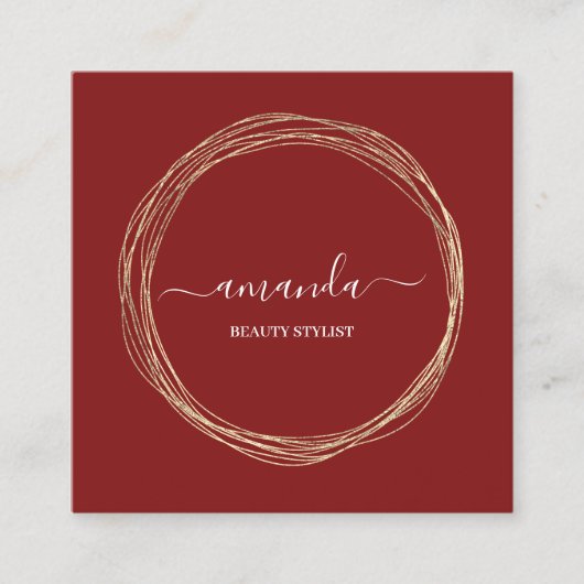 Berufliche Schönheit Makeup Logo Golden Frame Rot Quadratische Visitenkarte (Vorderseite)