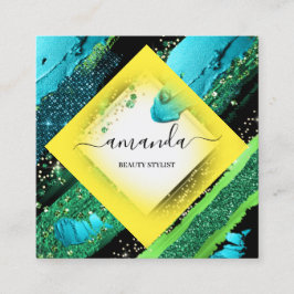 Berufliche Schönheitscreme-Logos Gelb-Blauer Rahme Quadratische Visitenkarte