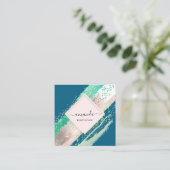 Berufliche Schönheitsmakeup-Logo-Rose Aquamarine S Quadratische Visitenkarte (Stehend Vorderseite)