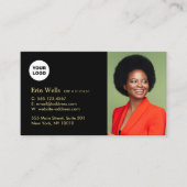 Berufliche Schwarz-Add-Foto-Logo-Social-Media Visitenkarte (Vorderseite)