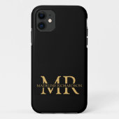 Berufliche Schwarz-Gold-Monogramm-Namenseingaben Case-Mate iPhone Hülle (Rückseite)