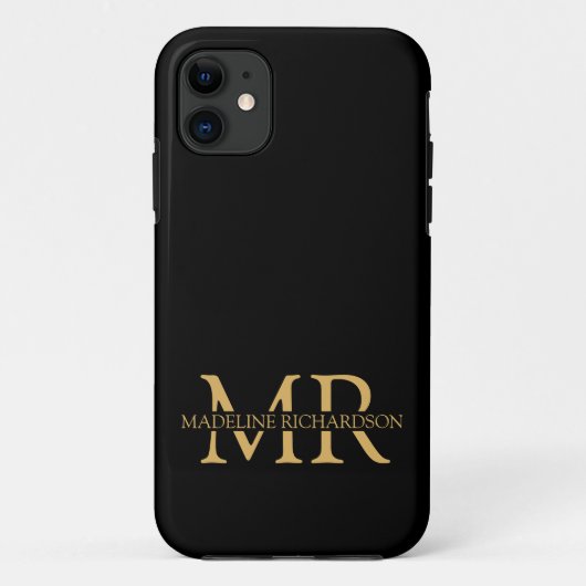 Berufliche Schwarz-Gold-Monogramm-Namenseingaben Case-Mate iPhone Hülle (Rückseite)