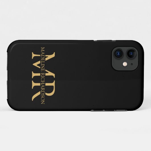 Berufliche Schwarz-Gold-Monogramm-Namenseingaben Case-Mate iPhone Hülle (Rückseite (Horizontal))