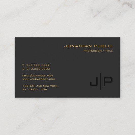 Berufliche Schwarz-Gold-Monogramm-Vorlage Visitenkarte (Rückseite)