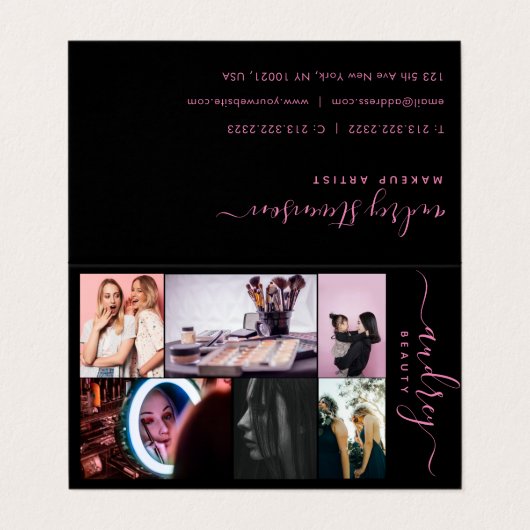 Berufliche Schwarz-Rosa-Signatur 6 Fotos Visitenkarten (Außenseite Aufgefaltet)