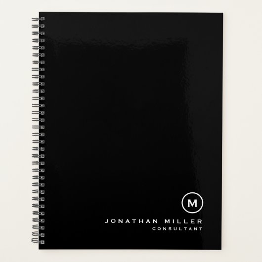 Berufliche Schwarz-Weiß-Monogramm Planer (Vorderseite)