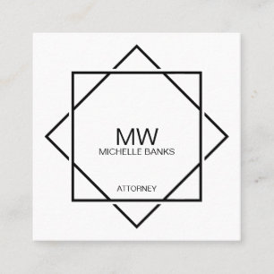 Berufliche Schwarz/Weiß-Visitenkarte für Monogramm Quadratische Visitenkarte