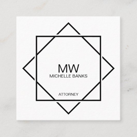Berufliche Schwarz/Weiß-Visitenkarte für Monogramm Quadratische Visitenkarte (Vorderseite)