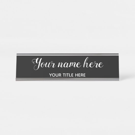 Berufliche Schwarz-weiße Kalligraphie Schreibtischnamensplakette (Vorderseite )