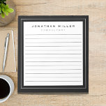 Berufliche Schwarz-weiße Linde | Name Notizblock<br><div class="desc">Berufliches Notizblock mit minimalistischem Design in einer Schwarz-Weiß-Farbpalette mit hellgrauen Akzenten. Individuelle Name und Titel, Rolle oder benutzerdefinierter Text auf einem einfachen, weißen Hintergrund, gerahmt durch einen schwarzen Rahmen. Personalisieren Sie die Eingabe mit den angegebenen Feldern, oder wenden Sie sich mit der Schaltfläche 'Nachricht' an den Designer, um Hilfe zu...</div>