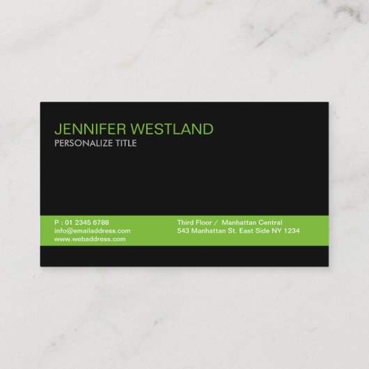 Berufliche Schwarze Minimalistische Grüne Linie Visitenkarte (Rückseite)